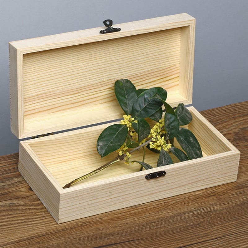 Customizable wooden gift boxes with hinged lid, made of pine wood, perfect for storage or gifting.