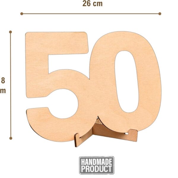 Wooden number 50 wall decor, 26cm wide, 8cm high. Handmade home decor.