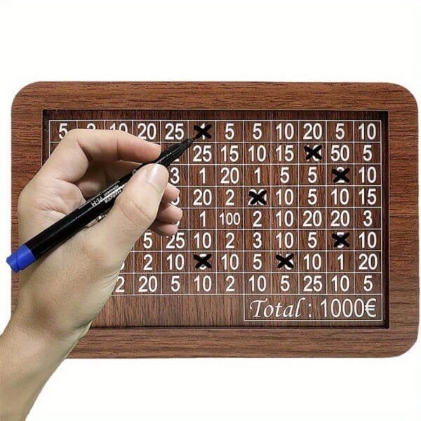 Wooden Number Game: A fun strategy game for families. Mark numbers to reach the total.