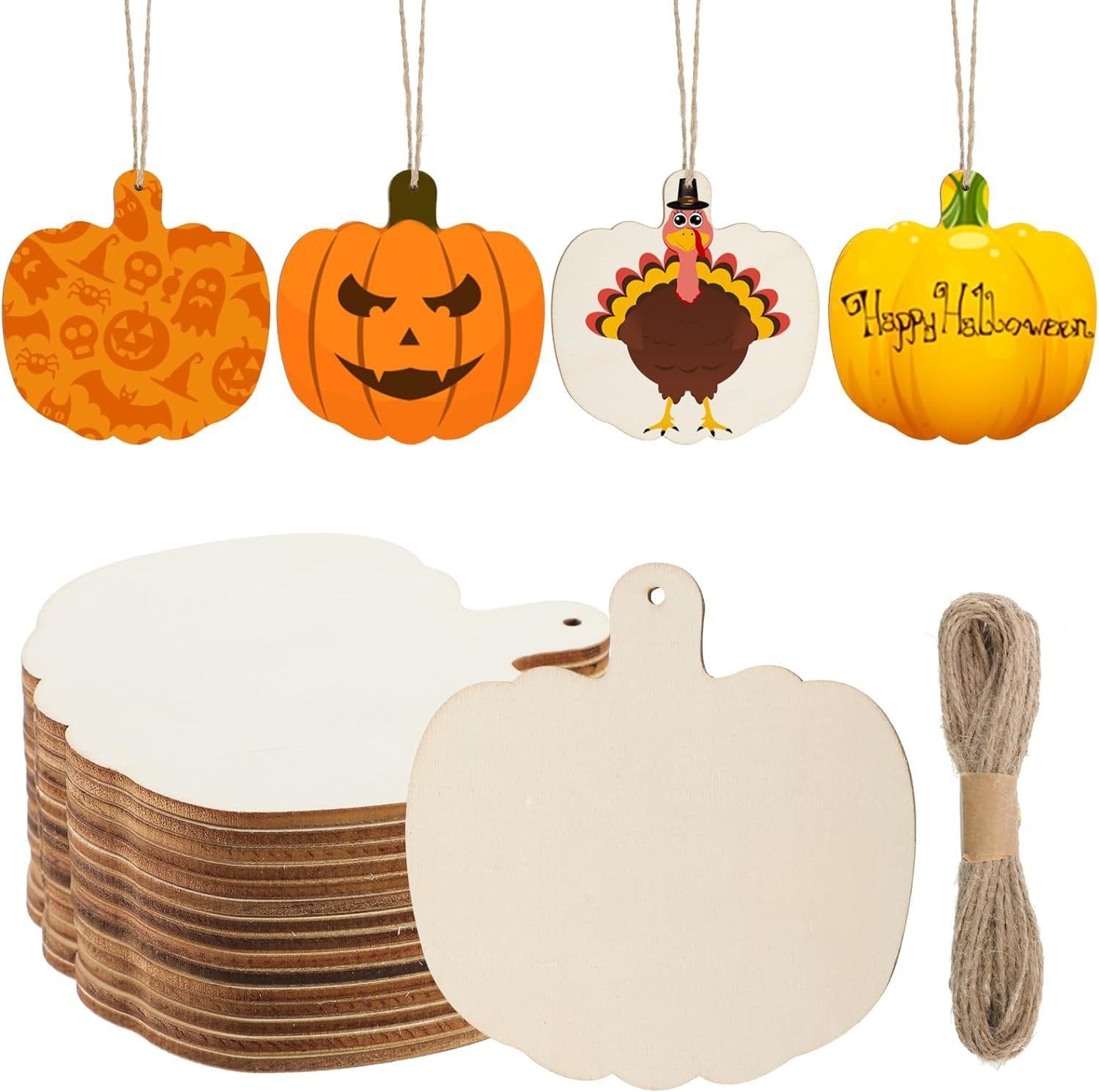 Wooden pumpkin cutouts: Halloween & Thanksgiving DIY craft supplies. Includes blank pumpkins for personalization.