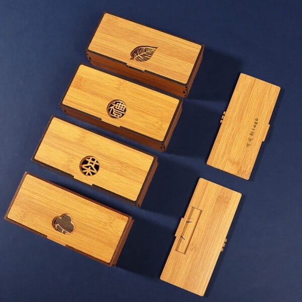 Wholesale Bamboo Wooden Tea Boxes: Set of custom laser-cut bamboo tea boxes, perfect for storage and gifting.