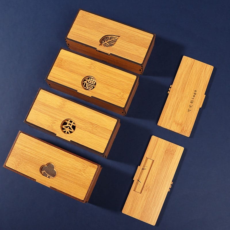 Wholesale Bamboo Wooden Tea Boxes: Set of custom laser-cut bamboo tea boxes, perfect for storage and gifting.