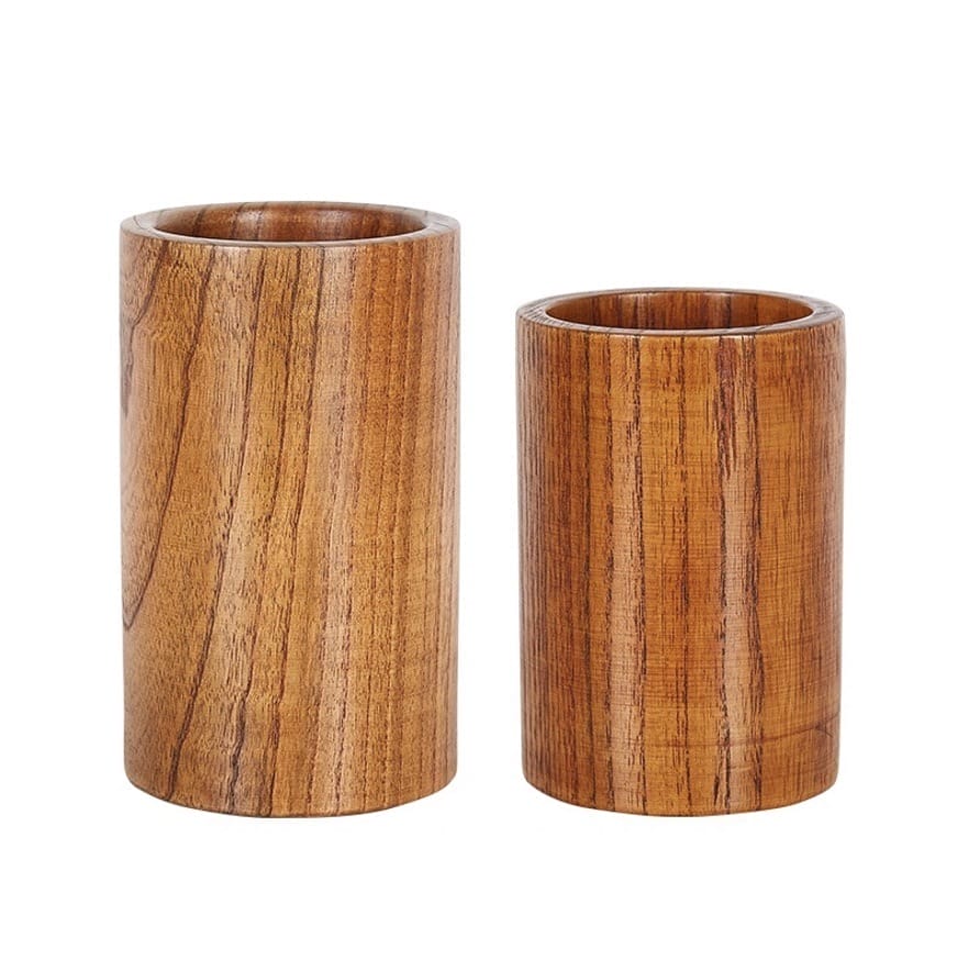 Set of two solid wooden utensil holder, perfect for spoons and forks. Crafted from durable teak wood.