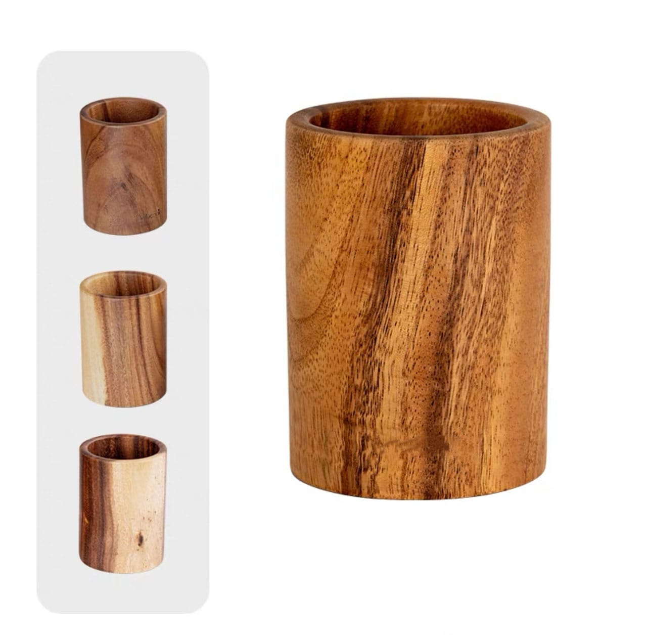 Solid acacia wood utensil holder; perfect kitchen organizer for spoons, forks & more.