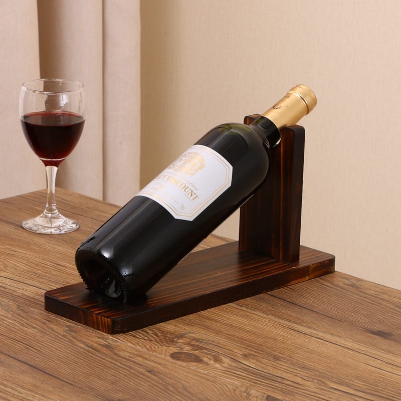 Wooden wine bottle holder, pine wood wine display rack. Stylish & functional for wine storage.