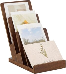 Wooden card holder with four cards; one says "Good Luck.
