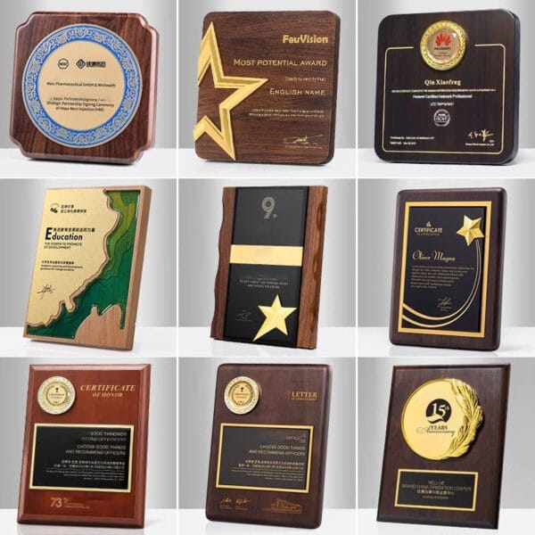 Custom engraved wooden plaques: Wholesale manufacturer of personalized awards, certificates & recognition plaques in various shapes & sizes.