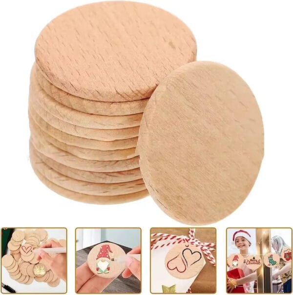 Wholesale custom wood coins: 12 unfinished beech wood coins, perfect for crafts, tags, or DIY projects.
