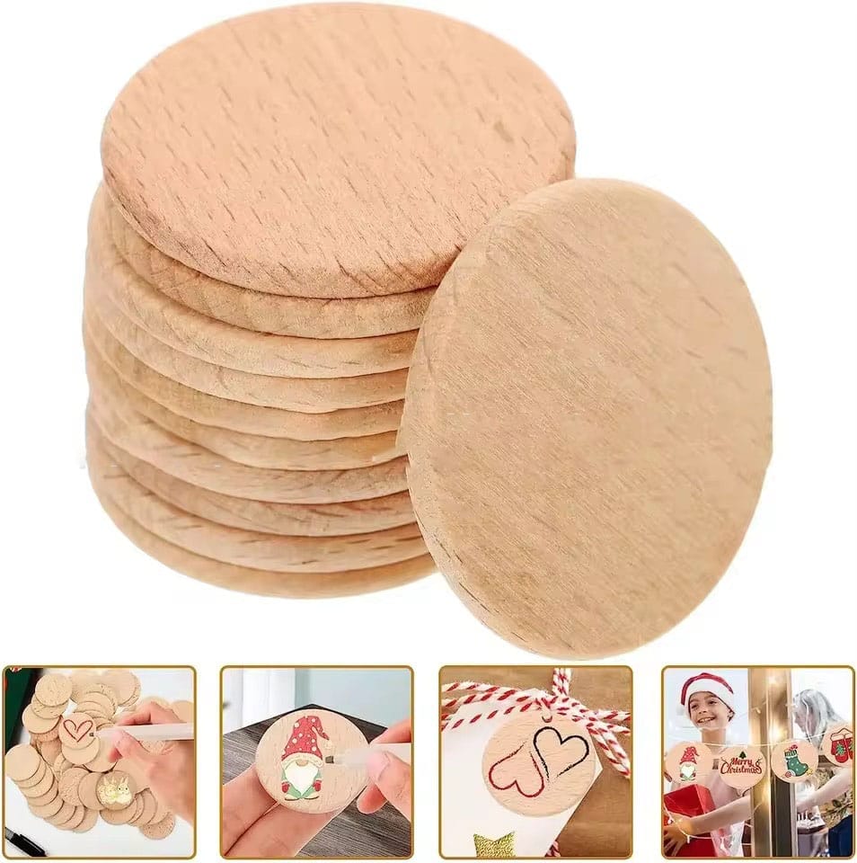 Wholesale custom wood coins: 12 unfinished beech wood coins, perfect for crafts, tags, or DIY projects.