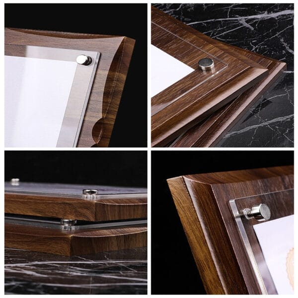 Walnut wood plaque award with clear acrylic insert, perfect for certificates or recognition. Customizable wholesale option available.