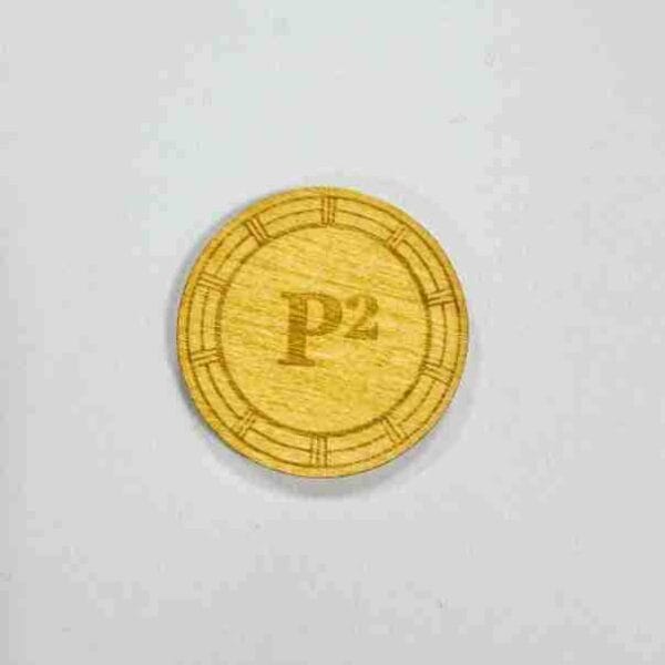 Custom laser-cut bamboo wooden coin. Personalized token, ideal for games or gifts.
