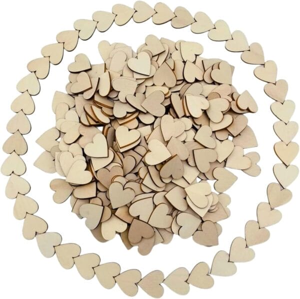 Wooden heart shapes: Bulk pack of unfinished wood hearts, perfect for crafts and DIY projects.