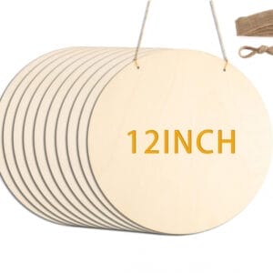 Ten 12-inch round wooden discs with jute twine