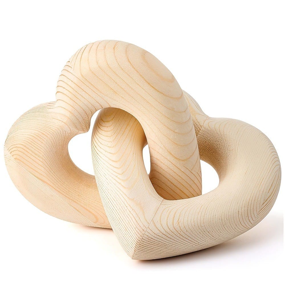 Interlocking wood hearts wholesale, custom-carved from light wood. Perfect for home decor or gifts.