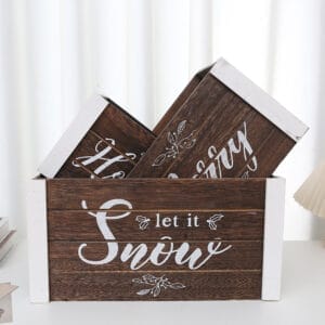 Rustic Christmas wooden box set: "Let it snow" and other holiday messages. Perfect for holiday decor, wholesale available. Decorative wooden boxes wholesale
