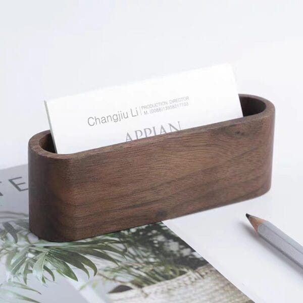 Wholesale Black Walnut Wooden Business Card Holder: Elegant walnut wood desk organizer for business cards.