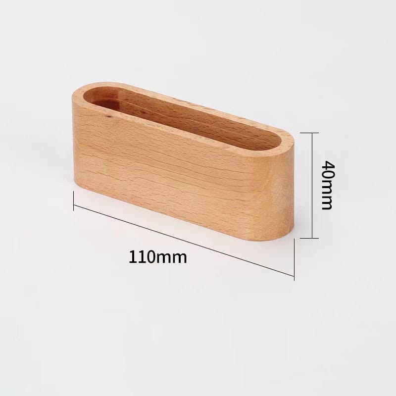 Wooden Business Card Holder: Sleek, 110mm x 40mm wooden desk organizer for business cards.