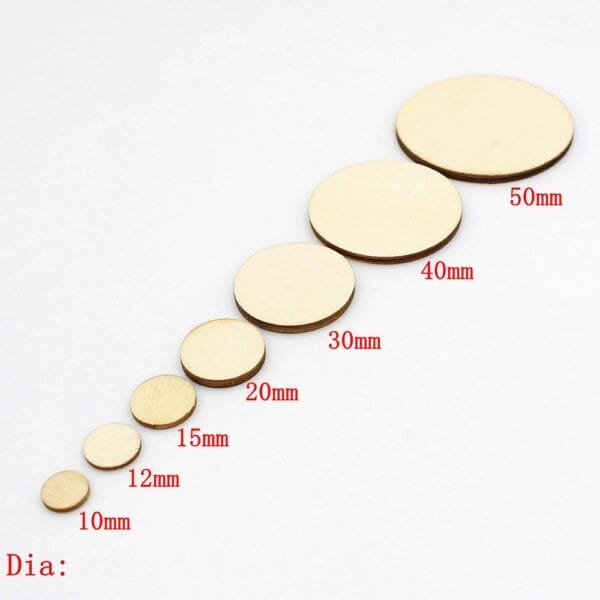 Wholesale Wooden Circle Discs: Assorted sizes (10-50mm) for DIY crafts and projects. Perfect for crafting.