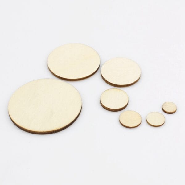 Wholesale Wooden Circle Discs: Assorted sizes of unfinished wood circles perfect for DIY crafts.