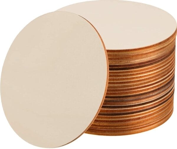 Wooden circles for crafts, perfect for crafts. Bulk pack of round wood discs for DIY projects.