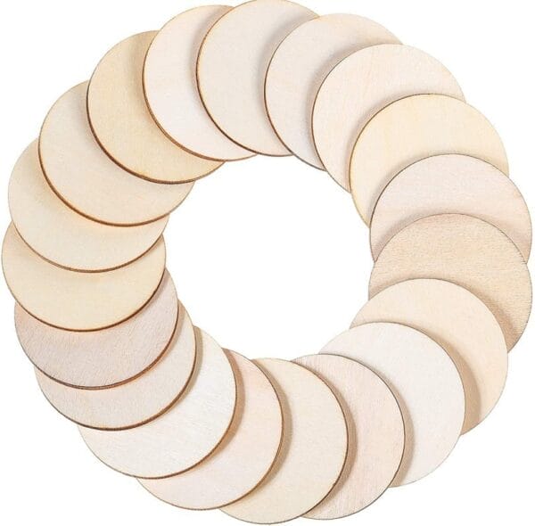 20 unfinished wood circles, perfect for DIY crafts. Bulk wood slices, ideal for craft projects.