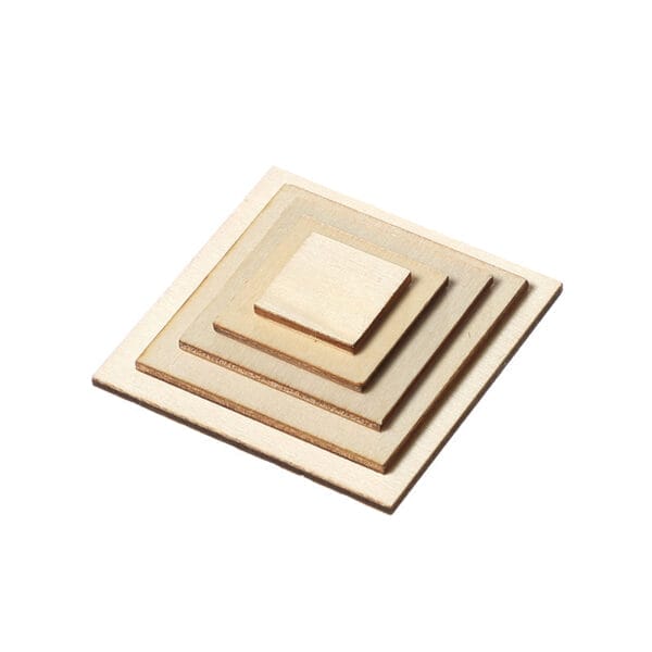 Layered unfinished wooden squares, perfect for crafts. Ideal craft supplies for various DIY projects.