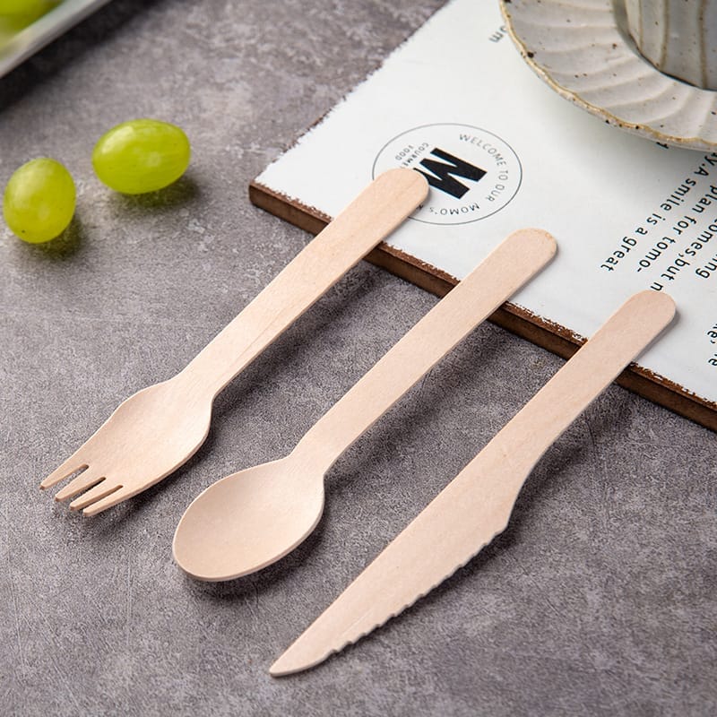 Eco-friendly wooden knife fork spoon wholesale: disposable fork, spoon, and knife. Wholesale biodegradable option.