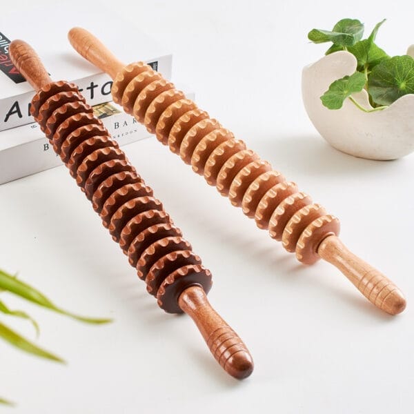 Wooden Massage Stick: Two high-quality wooden massage rollers for acupuncture, back, and muscle relief. Perfect self-massage tool.