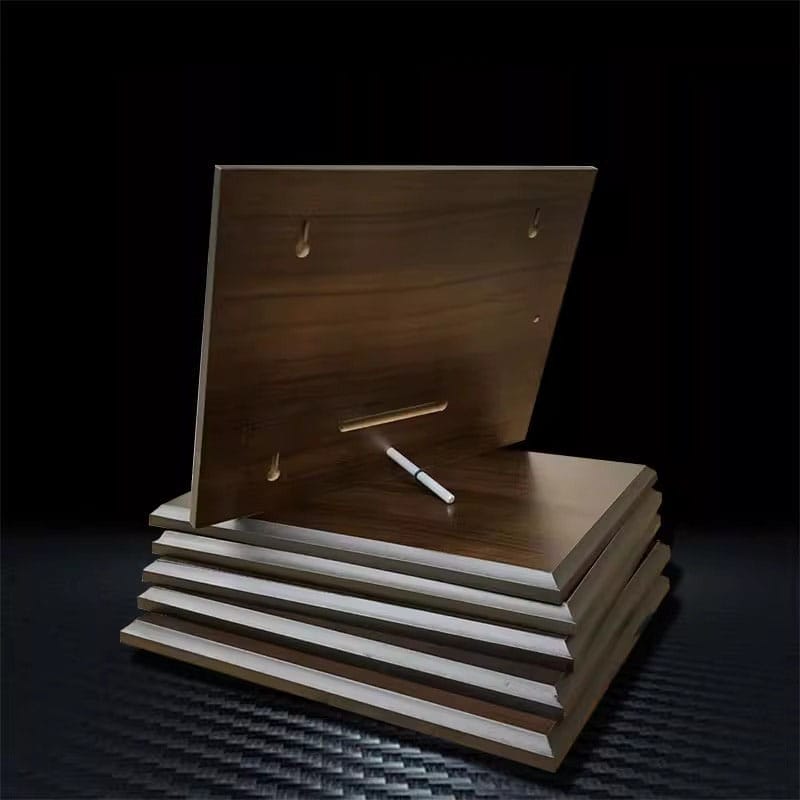 Walnut Wooden Plaque Blanks: Wholesale custom manufacturer, stack of unfinished wood plaques ready for personalization.