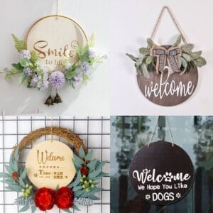 Manufacturer Wooden Rounds: Laser-cut wooden circles, perfect for crafting welcome signs. Features floral designs & customizable text. Home decor, door hangers.