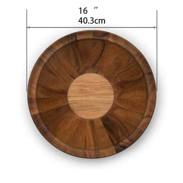 16" Olive Wood Salad Bowl: Large round serving bowl, handcrafted from dark brown olive wood with a lighter center. Perfect for salads and entertaining.