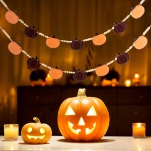 Halloween pumpkin garland with carved pumpkins