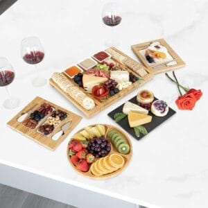 Bamboo Cheese Board Set: Elegant charcuterie boards & platters, perfect for serving cheese, meats, fruits, crackers & appetizers. Includes cheese knives.