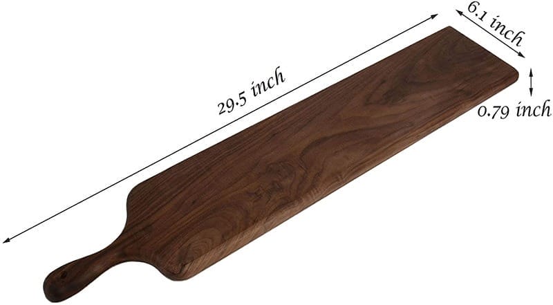 Large Walnut Charcuterie Board: 29.5" long wood serving board with handle, perfect for cheese, bread, fruit, and sushi.