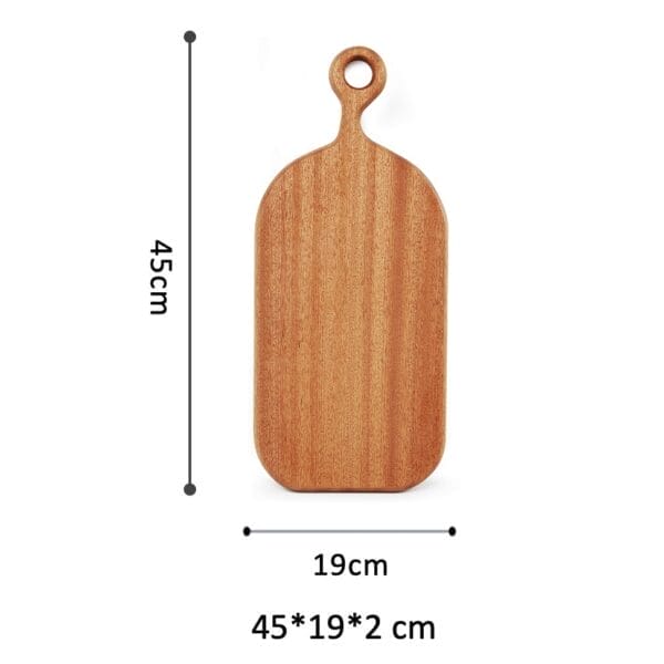 Large acacia wood cutting board with a handle, ideal for serving or chopping. 45x19x2 cm.