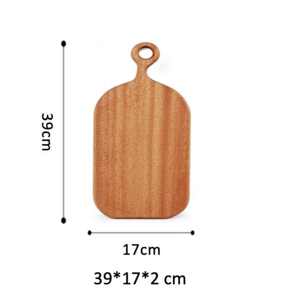 Large acacia wood cutting board with a loop handle, perfect for serving or food prep. 39x17 cm