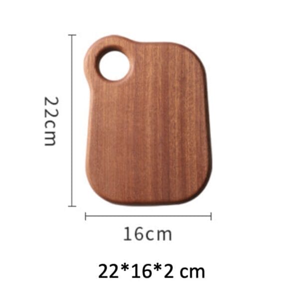 Small wooden cutting board, 22x16x2 cm, with a cutout handle. Perfect for serving cheese or appetizers.