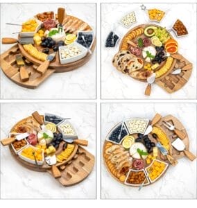 Wooden Cheese & Charcuterie Board Set: Features compartments for cheese, crackers, fruits & nuts. Includes cheese knives.