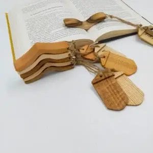 Wooden bookmarks and keychains handcrafted from various wood types.