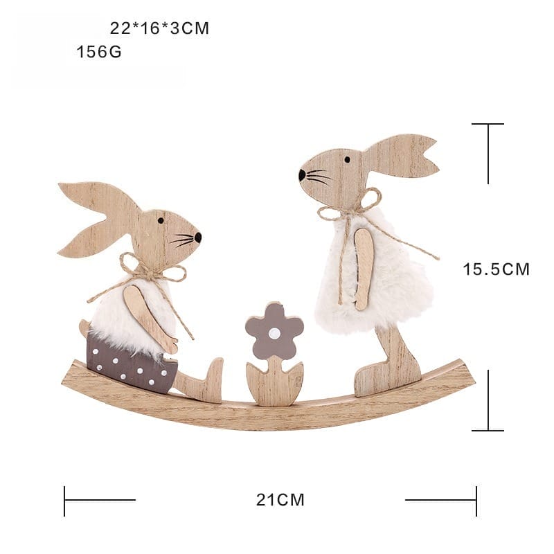Easter Bunny Rocking Decor: Wooden bunny rocking decor featuring two bunnies and a flower. Perfect for Easter decor and spring decorations.