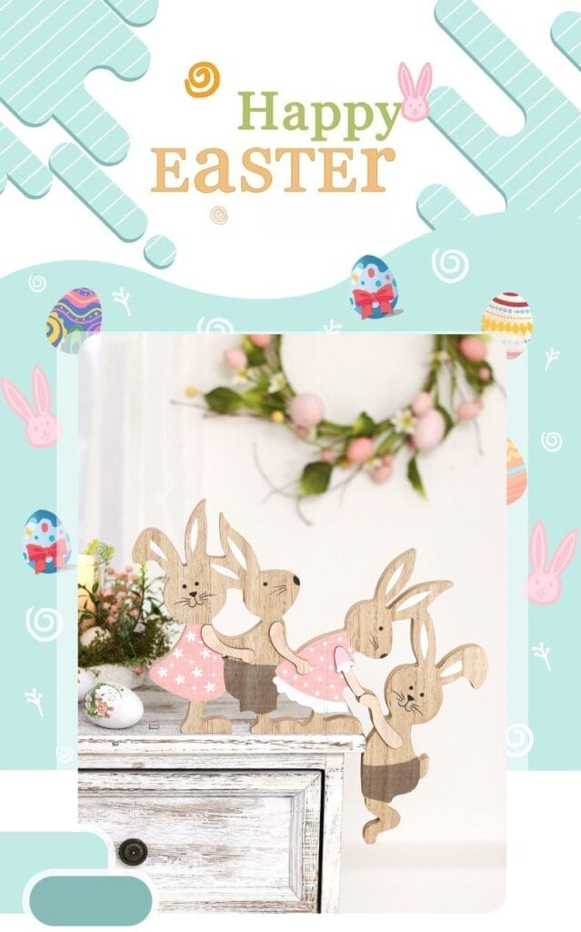 Easter Bunny Decorations: Wooden bunnies on a white drawer, perfect for Easter decor and spring decorations
