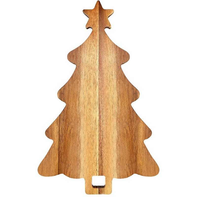 Acacia wood Christmas tree cutting board; perfect for holiday serving and decor.