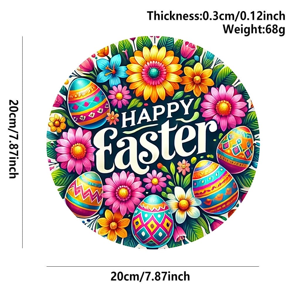 Easter Decoration: Round spring decoration with colorful Easter eggs and flowers, perfect for holiday decor.