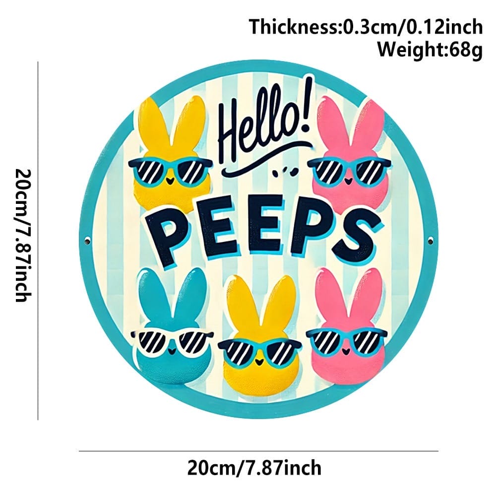 Easter Bunny Sign with colorful bunny faces wearing sunglasses and the word "PEEPS". Perfect Easter decor or Easter gift. Spring decorations.