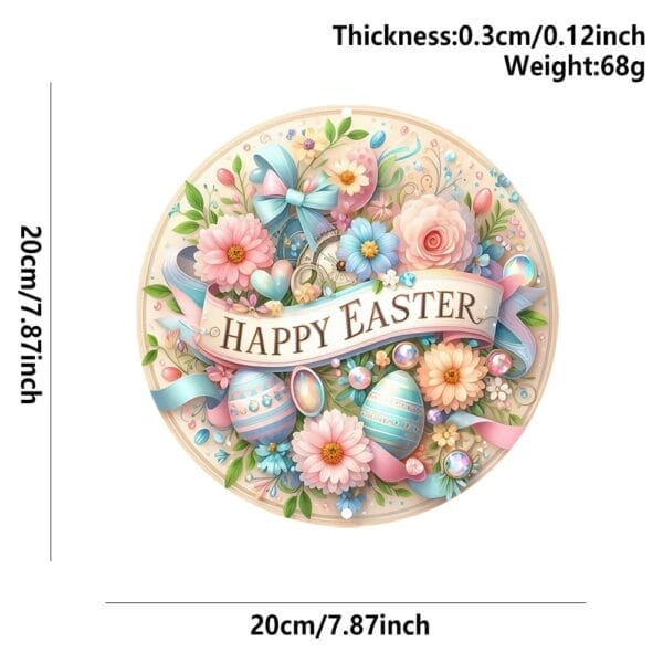 Easter Decoration: Round Easter decor featuring a floral design, "Happy Easter" banner, perfect for spring decorations and Easter gifts.