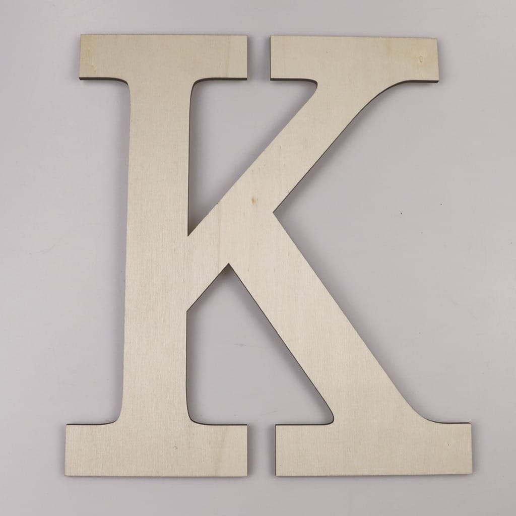 Wooden Letter K: Unfinished wooden letter for craft projects and home decor. Perfect for personalized signs and displays.