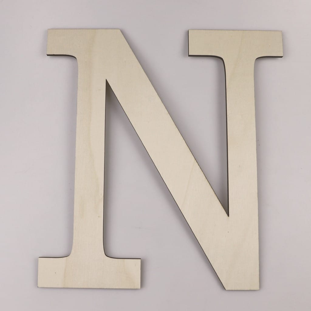Wooden Letter N: Unfinished wooden letter for craft projects, home decor, or personalized gifts.
