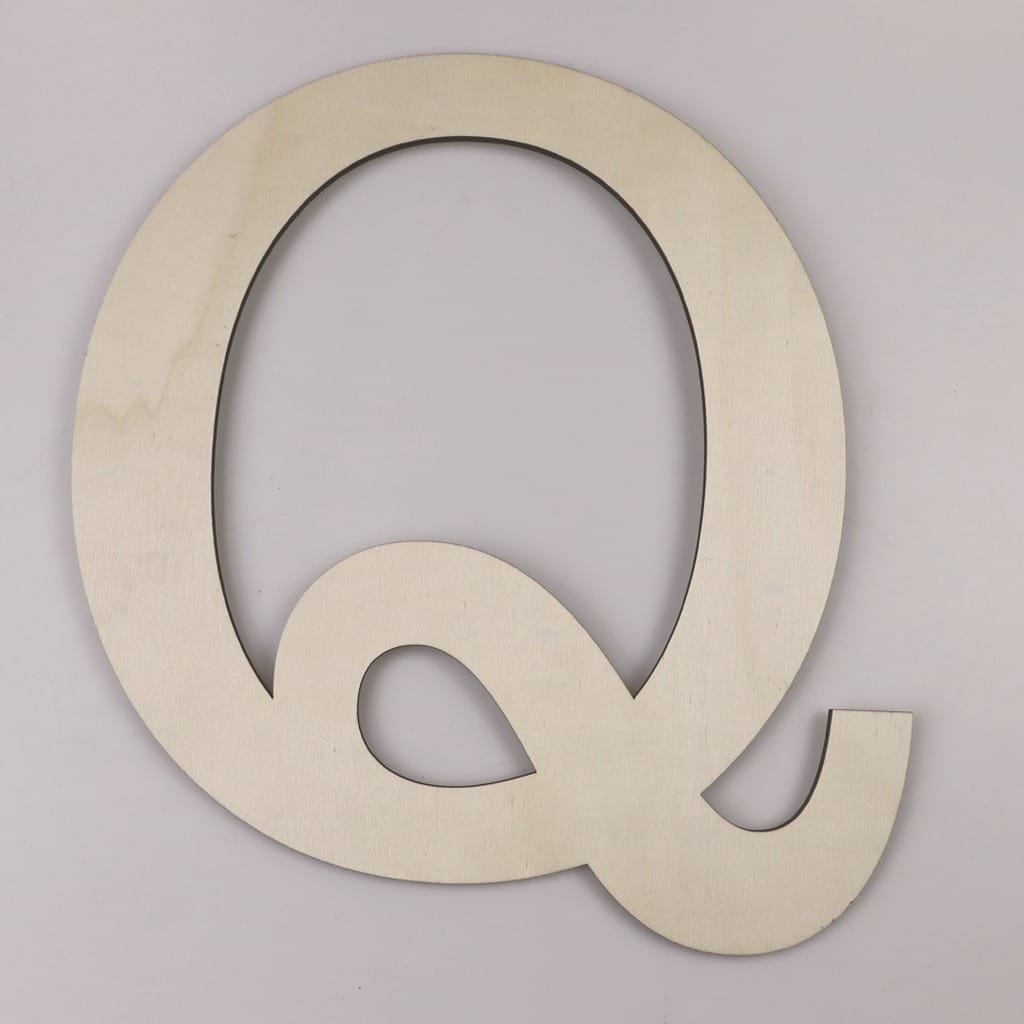 Wooden Letter Q for wall decor or crafts. Unfinished alphabet letter, perfect for DIY projects and home decor.