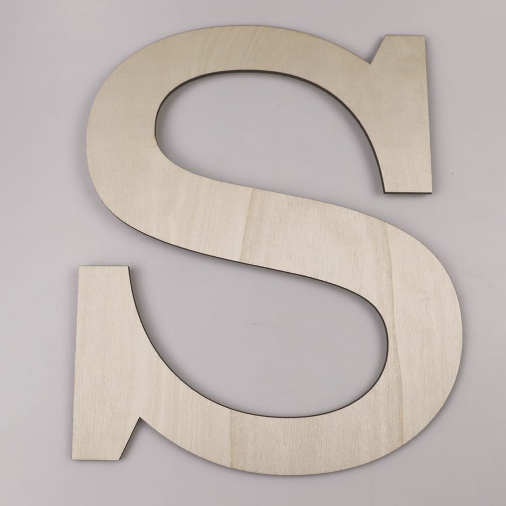 Wooden letter S. Unfinished wood letter for crafts, DIY projects, and home decor.
