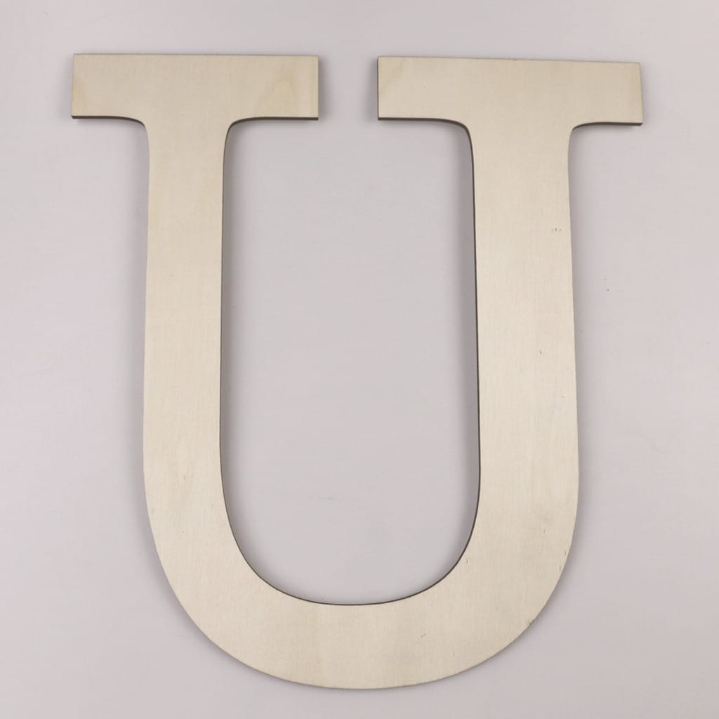 Wooden Letter U for craft supplies, DIY projects, and home decor. Unfinished wood letter.